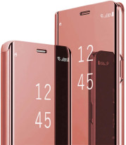 Калъф тефтер огледален CLEAR VIEW за Samsung Galaxy S22 5G S901 златисто розов 